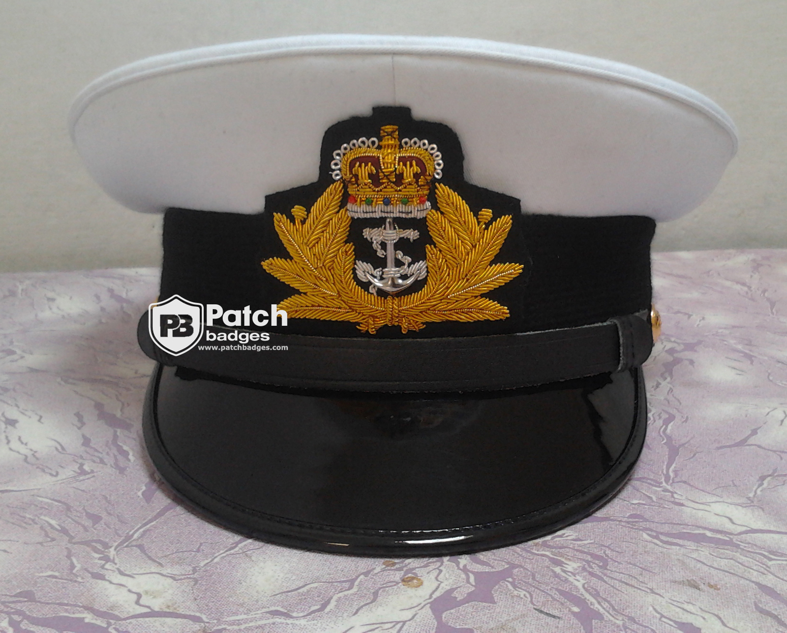 White Embroidery Officer Cap – Custom Badge Uniform Cap