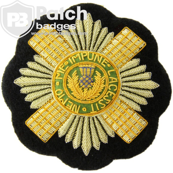 Silver Bullion Wire Hand Embroidery Badge: Premium Metallic Crest