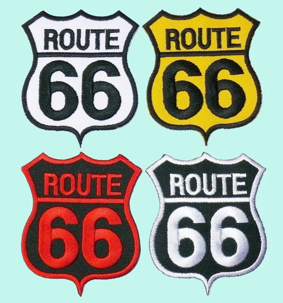 Route 66 Iron-On Patch, Biker Trucker Embroidery Badge