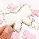 Gold Glitter Chenille Bow Patch: Overlocked Iron-On Sparkle Badge