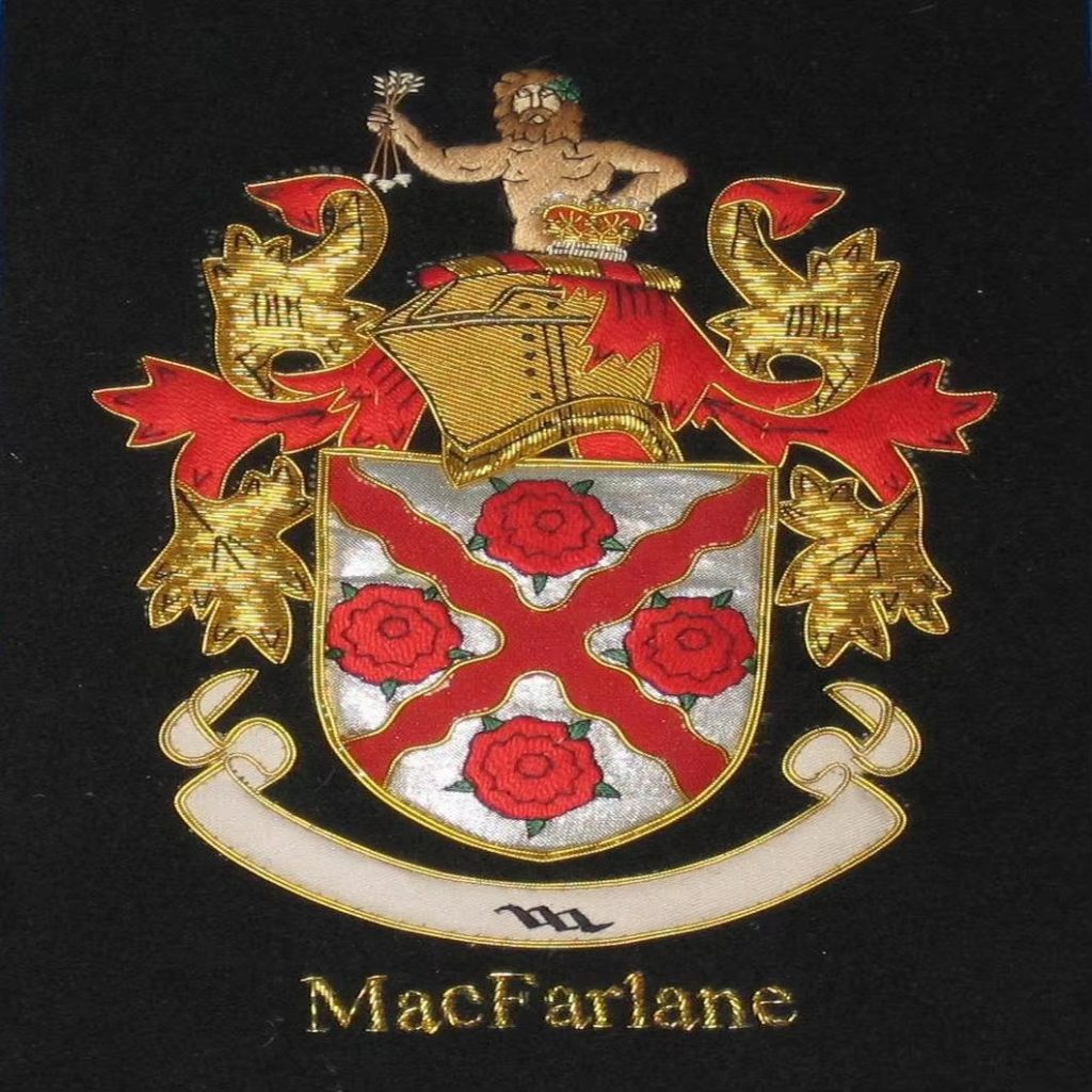 HAND EMBROIDERED FAMILY CREST / COAT of ARM
